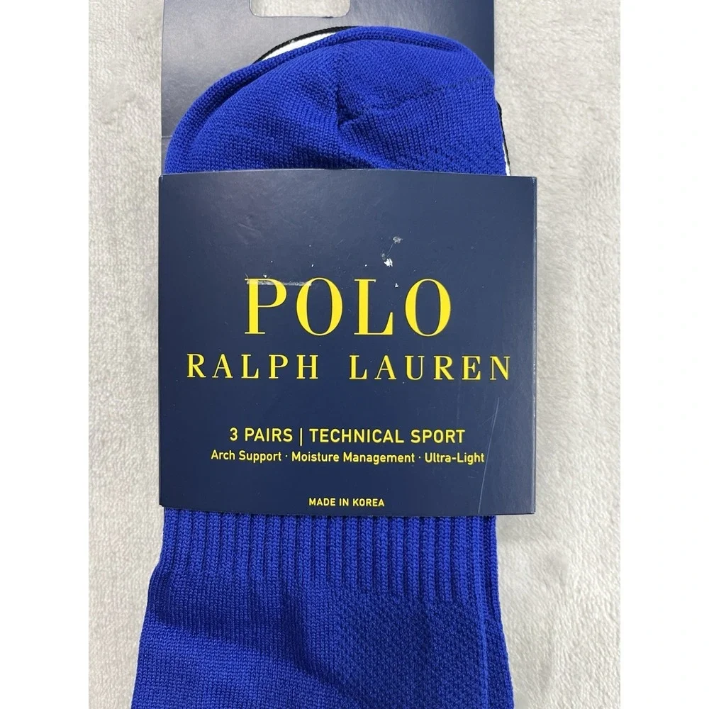 Polo Ralph Lauren 3Pair Socks Men 10-13 Technical Sport Arch Support Ultra Light